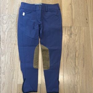 Blue Riding Pants with Tan Knee Patches